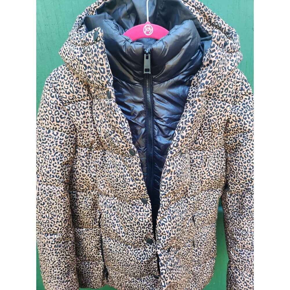 Michael Kors Women's Hooded Leopard Print Puffer Coat Jacket Small Zipper & Snap
